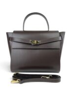 Włoska torebka damska kuferek skóra naturalna licowa LADUELLA czekoladowa