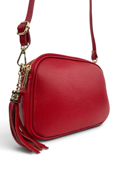 Włoska mała torebka damska skórzana listonoszka crossbody czerwona