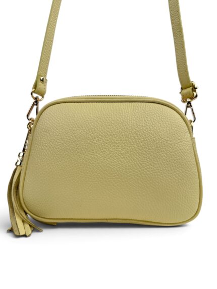 Listonoszka damska skórzana  na ramię crossbody włoska jasnożółta