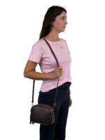 Włoska mała torebka damska skórzana listonoszka crossbody ciemny  brąz