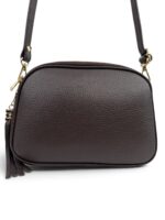 Włoska mała torebka damska skórzana listonoszka crossbody ciemny  brąz