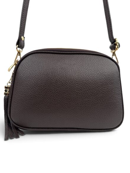 Włoska mała torebka damska skórzana listonoszka crossbody ciemny  brąz