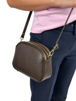 Włoska mała torebka damska skórzana listonoszka crossbody ciemny  brąz
