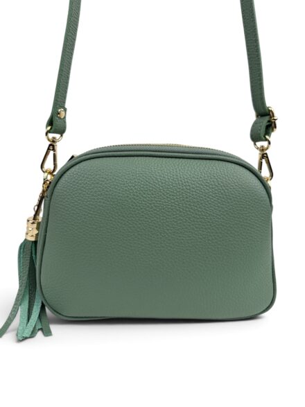 Włoska mała torebka damska skórzana listonoszka crossbody zielona miętowa