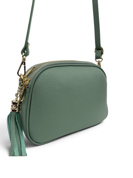 Włoska mała torebka damska skórzana listonoszka crossbody zielona miętowa