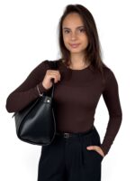 Torebka damska skórzana A4 klasyczny kuferek Made in Italy LADUELLA czarna - obrazek 12