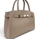 Elegancka torebka damska kuferek skórzana LADUELLA Włochy beżowa cappuccino