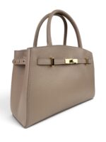 Elegancka torebka damska kuferek skórzana LADUELLA Włochy beżowa cappuccino