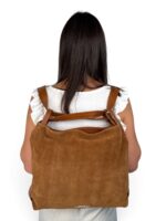 Włoska torebka damska zamszowa 2w1 plecak LADUELLA brązowa koniakowa - obrazek 9