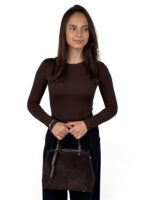 Torebka damska skórzana kuferek zamszowy LADUELLA Made in Italy ciemny brąz - obrazek 11
