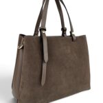 Torebka damska skórzana kuferek zamszowa Made in ItalyLADUELLA beżowa taupe