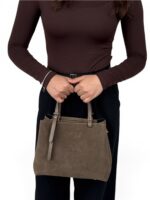 Torebka damska skórzana kuferek zamszowa Made in ItalyLADUELLA beżowa taupe - obrazek 11