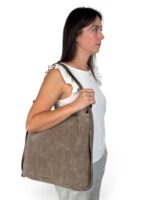 Torebka damska 2w1 plecak z zamszu naturalnego LADUELLA beżowa taupe - obrazek 7