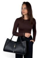 Torebka damska skórzana A4 klasyczny kuferek Made in Italy LADUELLA czarna - obrazek 10