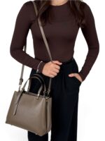 Torebka damska kuferek ze skóry naturalnej LADUELLA Made in Italy taupe - obrazek 13